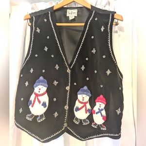 Tantrums Vintage '90's Snowman Embroidered Cotton Vest Women's XL Holiday Winter